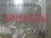 2008年12月17日，平頂山森林半島被 評為"河南省物業(yè)管理示范住宅小區(qū)"榮譽稱號。